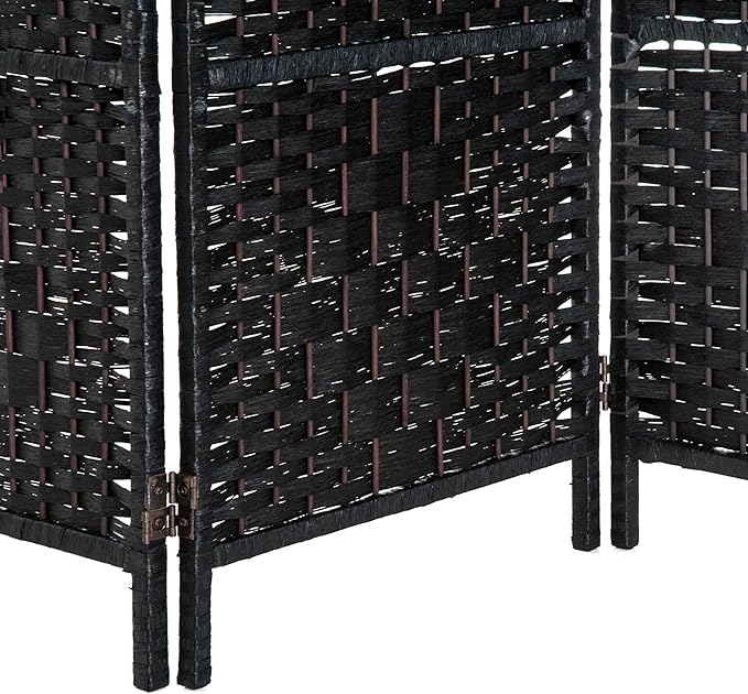HOMCOM Room Divider 3 Panel, 6FT Tall Folding Privacy Screen, Freestanding Hand-Woven Partition for Room Separation with 360° Hinges, Paper Rope Diamond Weave, Black