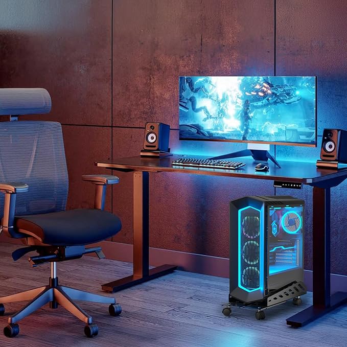 AGPTEK CPU Stand, Computer Tower Stand Adjustable Length(15.7"-20")and Adjustable Width (6.3"-11.8") with 2 Locking Wheels and 2 Caster Wheels, UPC Steel Rolling Stand Computer Stand for Desktop Tower
