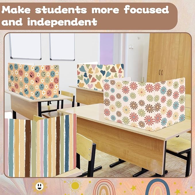 gisgfim 12 Pack Privacy Shields for Student Boho Rainbow Desk Dividers Durable Privacy Folders Testing Dividers Shield Study Boards Panel Partition for Classroom Teacher Back to School Supplies