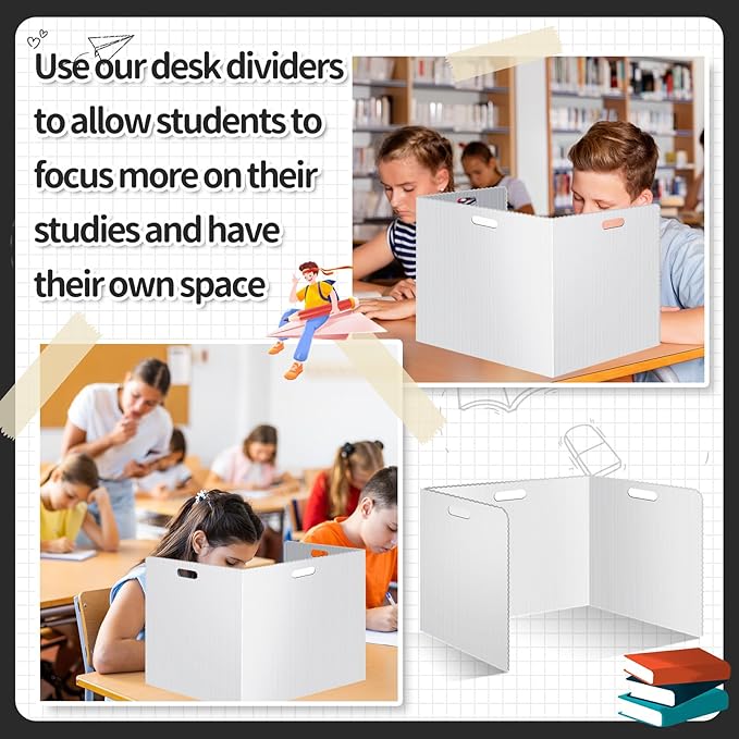 30 Pcs Desk Dividers for Students Plastic Durable and Waterproof Privacy Folders Shields Test Dividers(30pcs White)