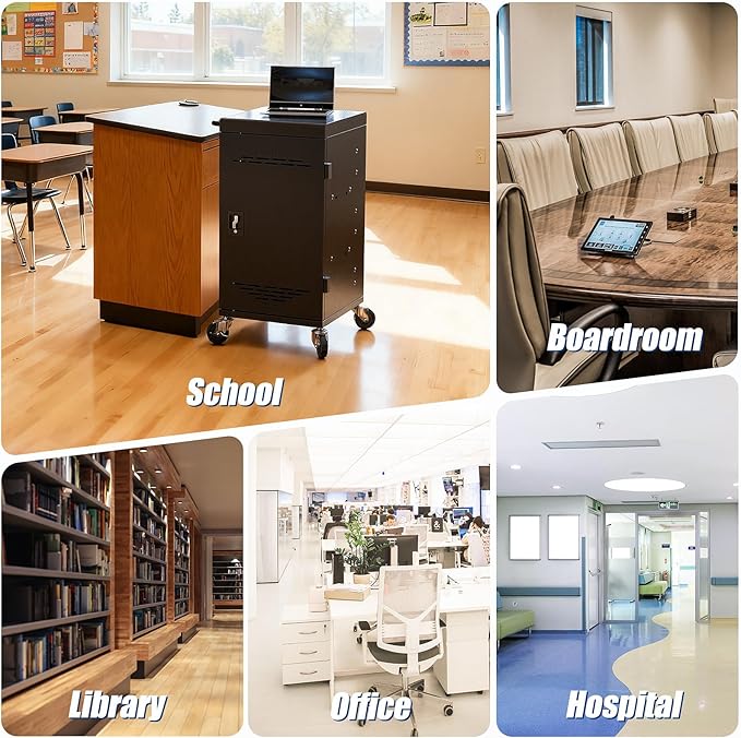 Laptop Charging Cart,30 Charging Station for Chromebook and iPad - Black Computer Charging Cart with Cable Management & Charger Organization for School Classroom & Office, Assembly Required