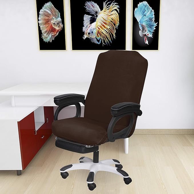 SARAFLORA Office Chair Cover- Large, Brown- Removable Computer Chair Cover for Office Chair with Zipper for Universal Rotating Chair Desk Chair Cover High Back Chair Seat Washable Protector for Pets