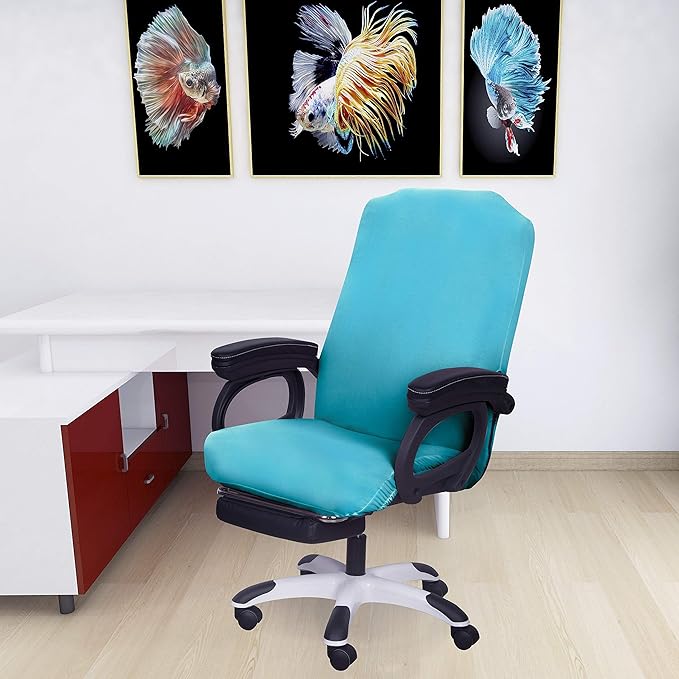 SARAFLORA Office Chair Cover- Large, Teal- Removable Computer Chair Cover for Office Chair with Zipper for Universal Rotating Chair Desk Chair Cover High Back Chair Seat Washable Protector for Pets