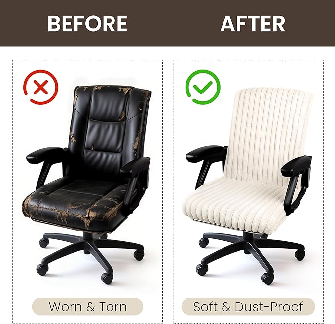 AELS Faux Fur Striped Office Chair Cover, Desk Chair Cover Computer Office Chair Covers - Fits Desk Chair/Armchair, Soft Breathable Fabric - Washable & Removable for Home & Office, Beige