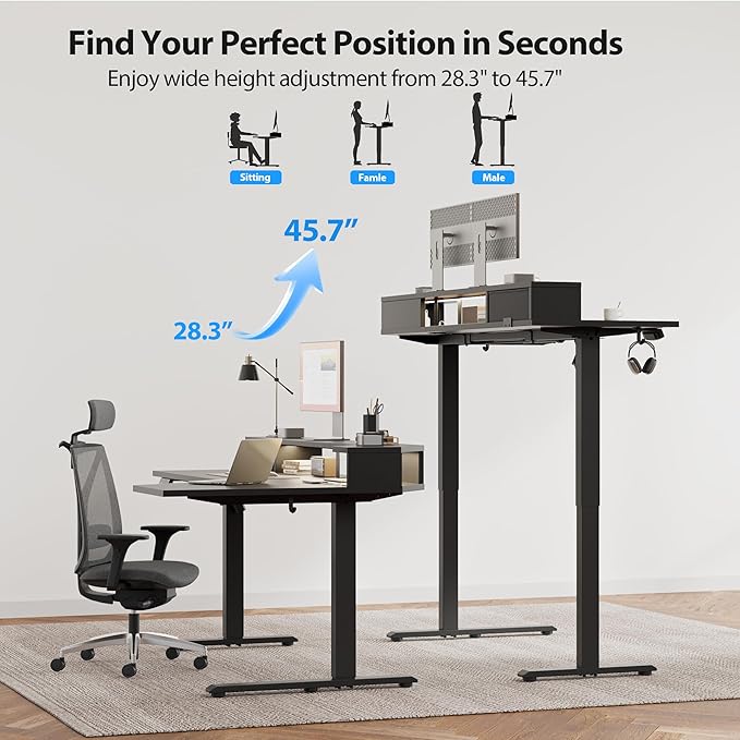 Agilestic 63 Inch L Shaped Electric Standing Desk with Shelf, Height Adjustable Large Desk with Power Outlets & LED, Corner Sit Stand Up Table with Monitor Stand, Computer Workstation, Black