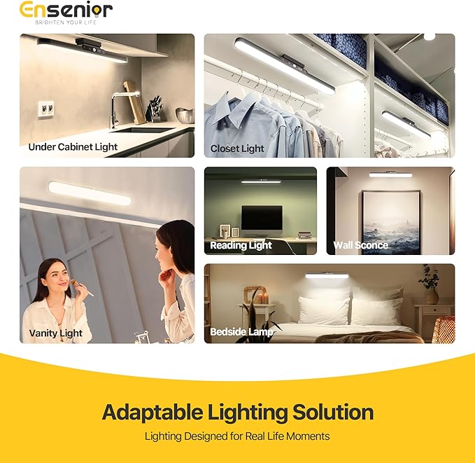 Rechargeable Motion Sensor Light Bar, 2000mAh Dimmable Under Cabinet Lighting Wireless with Digital Battery Display, 130° Rotatable Magnetic Closet Lights, Remote Control Stick on Lights Dorm