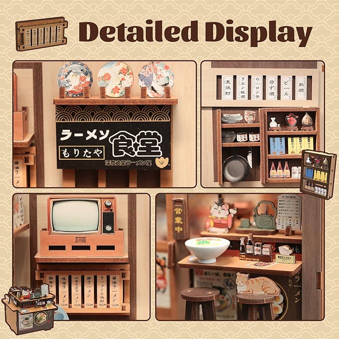 Fsolis Japanese Book Nook Kit - DIY Miniature Mini House Japan 3D Wooden Puzzles for Adults Booknook Noodle Shop Bookshelf Diorama, Gifts for Women Book Lovers (Morita-Ya Ramen)