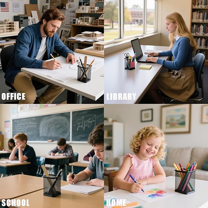 Nicunom 12 Pack Mesh Pen Holder for Desk, Wire Mesh Pencil Cup Holder Metal Pencil Holder Organizer for Office Home School Supplies, Black 