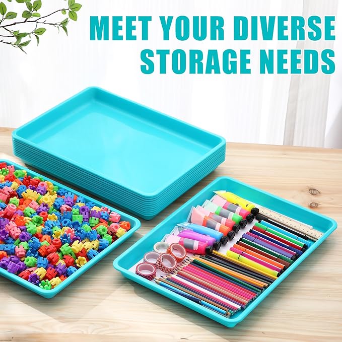 Hoteam 5 Pcs Paper Trays for Classroom Plastic Storage Bin Tray Bulk Stackable File Organizer for School Office Teacher Book Organization Supplies(Cambridge Blue,16.14 x 11.81 x 1.38 Inch)