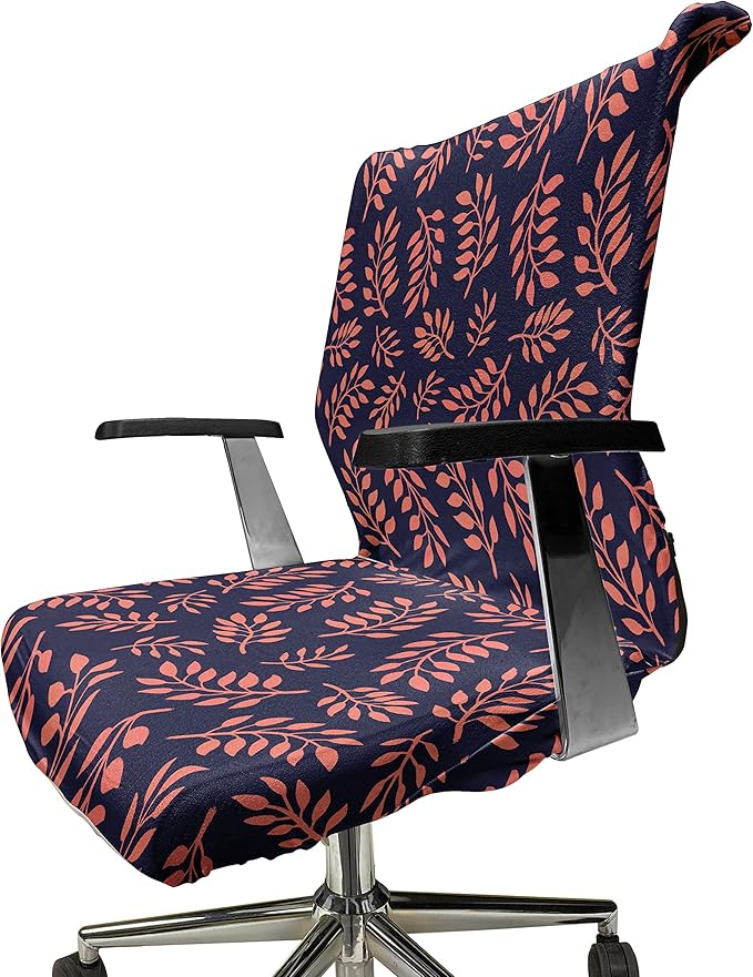 Ambesonne Coral Office Chair Cover, Continuous Pattern with Leafy Branches Abstract Bicolour Design, Stretchable Decorative Universal Size High Back Printed Slipcover, Coral Purple