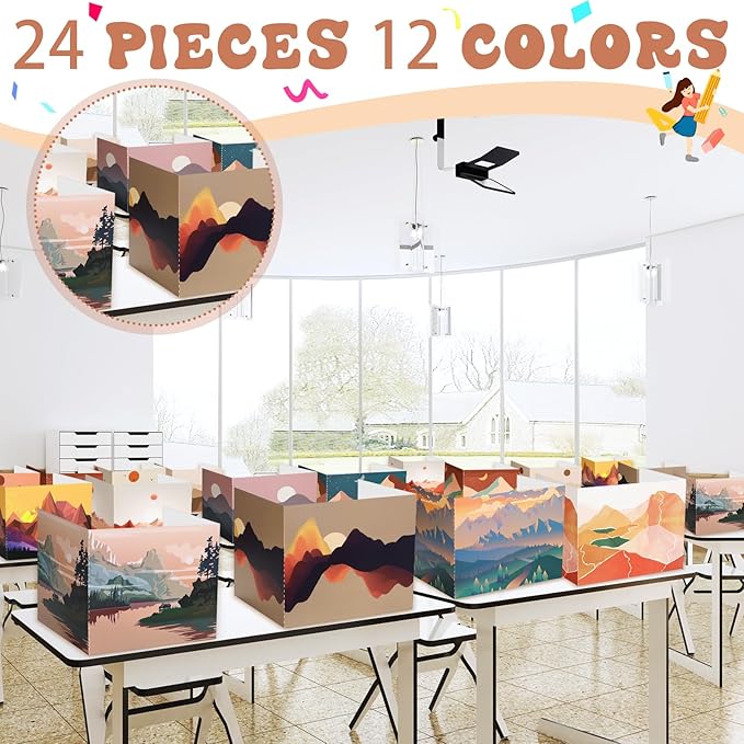 SATINIOR 24 Pcs Privacy Folders for Students, Desk Dividers for Classroom Testing, Student Privacy Boards Classroom Must Have, 12 Colors Study Panel for School Teacher Supplies(Sunset Style)