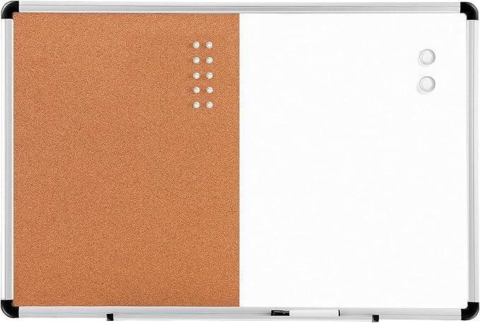 Amazon Basics Magnetic Dry Erase Whiteboard & Cork Board Combo, Wall Mounted for Home, Office and Classroom, Aluminum Frame, 36" x 24", White/Yellow