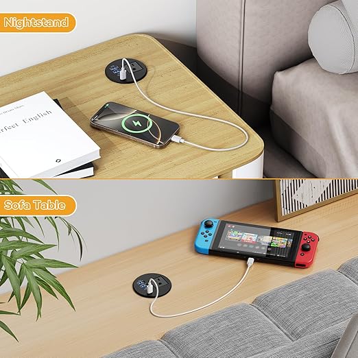 2.5-inch Desk Power Grommet, Recessed Power Grommet with 20W USB C, 1 Outlet, Flush Mount Power Outlet for Desktop Conference Room Furniture Table, Black