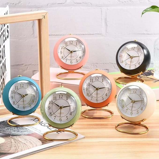 Tetino Analog Alarm Clocks,Retro Backlight Cute Simple Design Small Desk Clock with Night Light,Silent Non-Ticking,Battery Powered,for Kids,Bedroom,Travel,Kitchen,Bedside Desktop. (Orange)