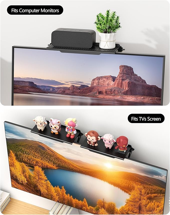 No Drilling Soundbar Mount, TV Top Shelf Fits Most Soundbars up to 12 lbs, Universal Monitor Shelf-Sound Bar Mounts, Sound Bar Shelfs Above TV for Flat Screen TVs,No TVs Disassembly, 23.6x4.4inch