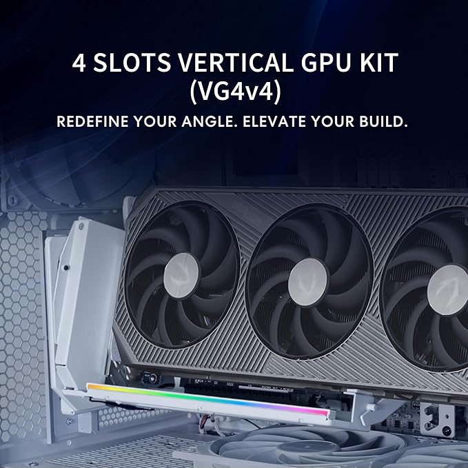 Lian Li ATX PC Case 4 Slots Vertical GPU Kit (VG4v4) - Premium Gen 5 Riser Cable PCI-E 5.0 x16-200mm, PCIe 3.0/4.0 Compatible, Adjustable Position - Fits Most PC Cases (VG4v4 Black)
