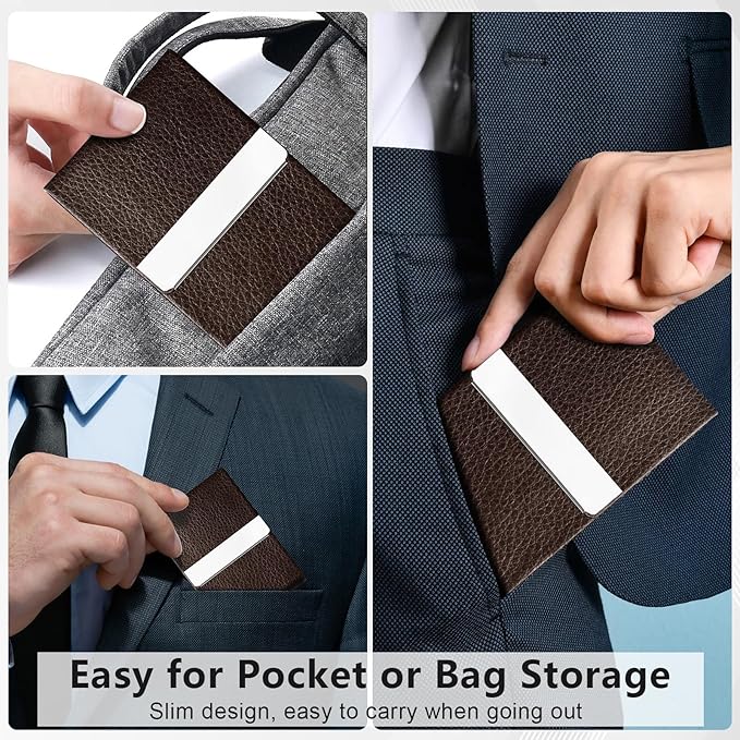 Business Card Holder with Magnetic Closure, Slim Metal PU Business Card Case for Men Women, 3.7 x 2.3 inches RFID Blocking Credit Cards Holder for Pocket or Bag Storage, Coffee