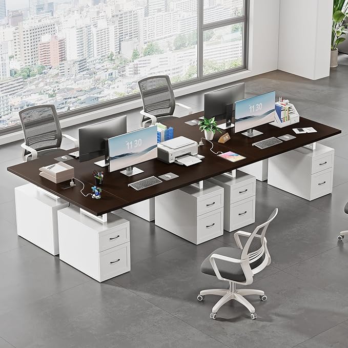 Farmhouse Desk with Drawers & Power Outlet, White Home Office Desk with File Organizer, 71" Executive Desk with Storage, Computer Desk with Privacy Panel