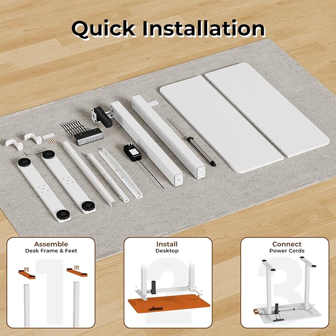Small Electric Standing Desk, 32" ×20" White Standing Desk, Height Adjustable Compact Sit Stand Workstation with Splice Board, Home Office Desk with 2 Hooks