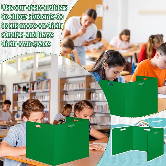 24 Pcs Desk Dividers for Students Classroom Plastic Privacy Folders Green Test Dividers for Students Desks Trifold Privacy Panel Partitions for School Teacher Supplies (24pcs Green)