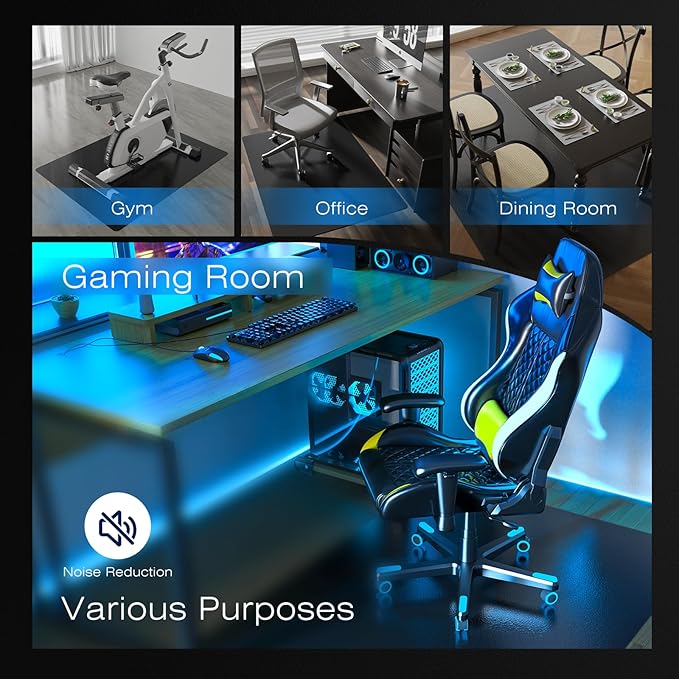 Chair Mat for Hardwood Floor, 36" x 36" Easy Glide Desk Chair Mat for Rolling Chair, Anti-Slip Floor Protector Computer Desk Mat, Vinyl Floor Mat for Gaming Room Home Office, Black