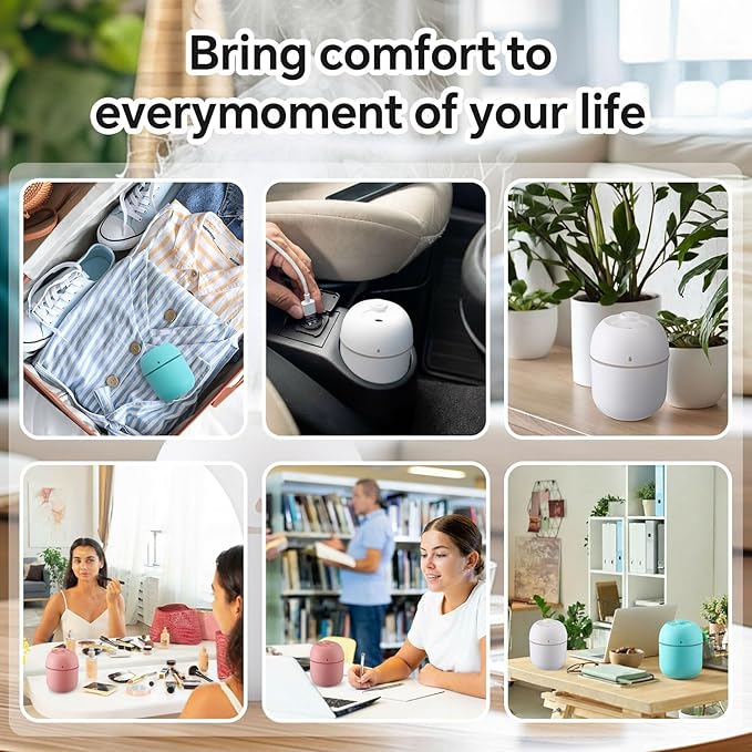 Hortsun 6 Pcs Portable Small Humidifier USB Personal Desktop 220 ml Mini Humidifier for Bedroom Plants Car Office Room Home Travel (White,Pink,Green)
