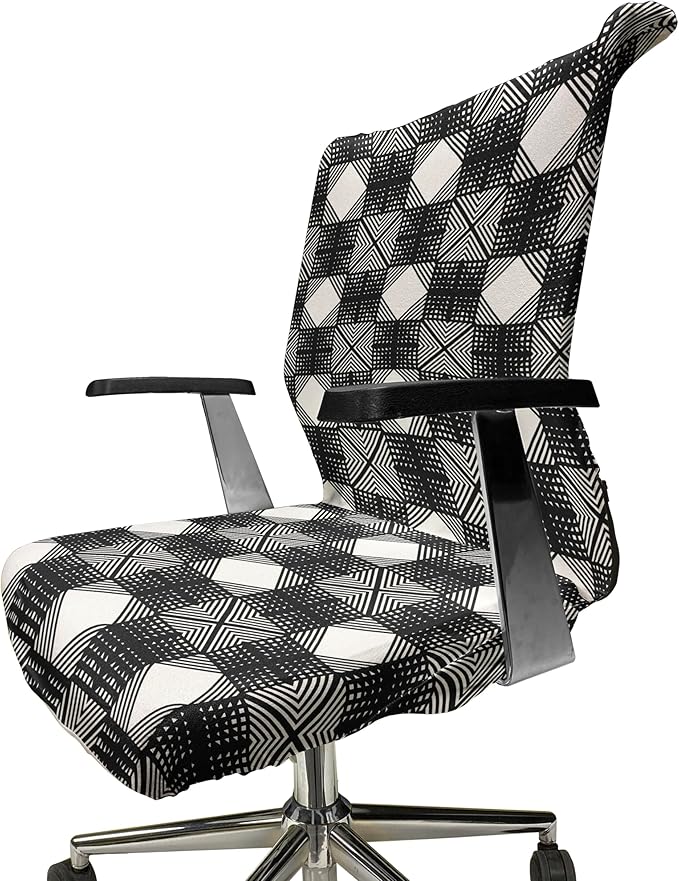 Ambesonne Geometric Office Chair Cover, Lattice Inspired Pattern with Symmetric Squares Modernistic Design, Stretchable Decorative Universal Size High Back Printed Slipcover, Charcoal Black