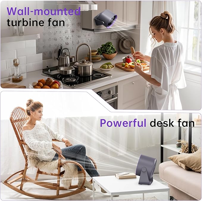 Desk Fan, USB Rechargeable Quiet Desktop Fan with 5400mAh Battery & LED Display, Adjustable Speed Control, 90° Tilt Head Hangable Table Fan for Office, Bedroom, Dorm, Kitchen (Deep Sky Grey)