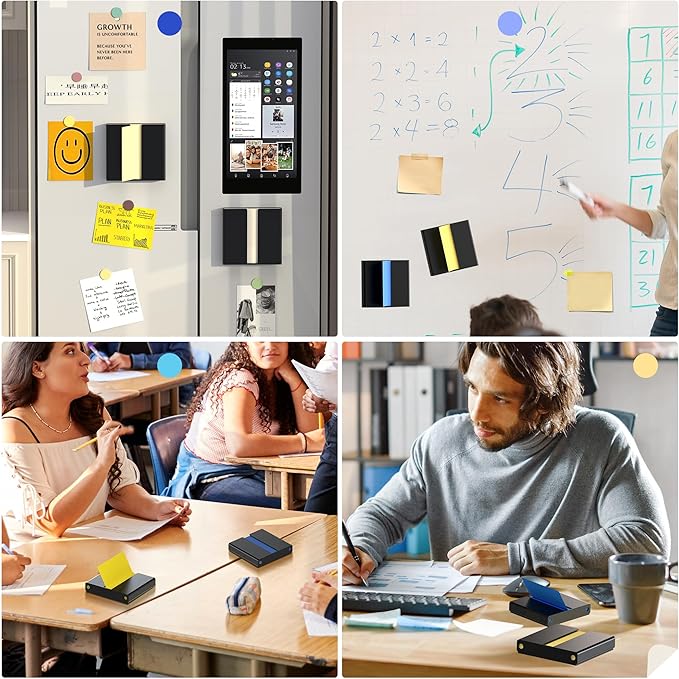 4 Pcs Sticky Note Dispenser, Magnetic Sticky Note Holder for Post It Notes, 3 x 3 Inch Sticky Note Organizer for Office Home Classroom, Black