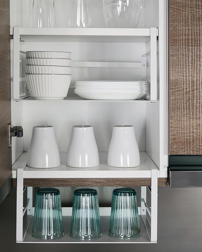 Nxconsu 2Pack Under Shelf Storage Basket Organizer Hanging Holder for Kitchen Cabinet Pantry Cupboard Desk Bookshelf Organization Space Saver Heavy Duty Slide-in Adjustable Mounting Clamp White Small