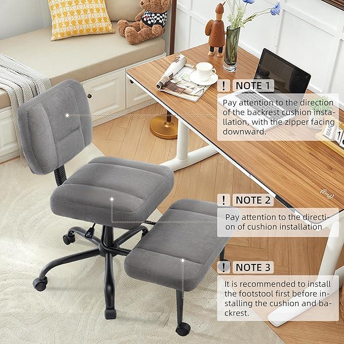 Ergonomic Criss Cross Legged Office Chair, ADHD Chair, 360° Swivel Meditation Kneeling Chair with Wheels, Adjustable Footrest, Bigger & Wider Height Adjustable Seat, Strong Lumbar Support, Greycloth