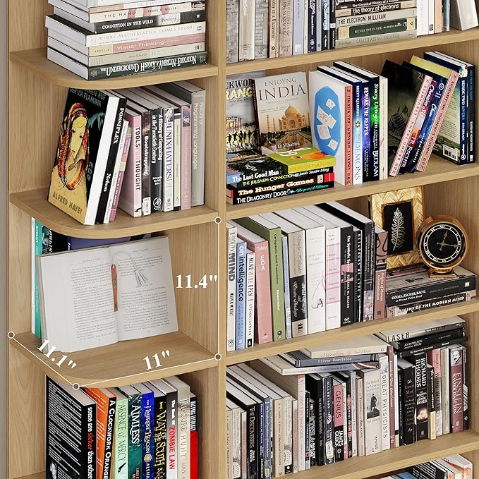 HOSTACK 85" Tall Bookshelf, 7 Tier Open Shelves Bookcase, Triple Wide Bookcase with 21 Open Display Shelves, Large Bookshelf Home Decor Furniture for Living Room, Bedroom, Library, Natural Oak