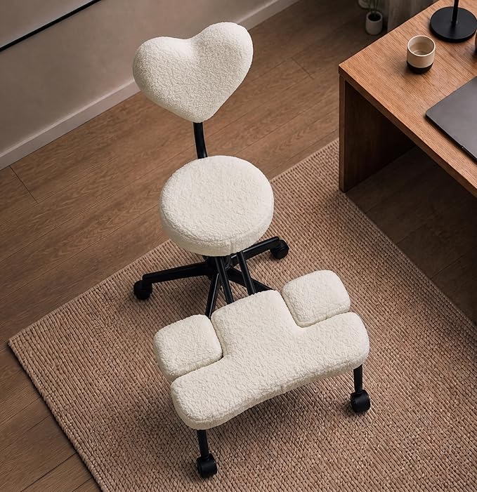 Ergonomic Cross Legged Office Chair with Foot Rest for Kneeling Seating - Crisscross Desk Chair with Wheels for ADHD to Sit Cross Legged - Multi-Position Adjustable Seat with Back Support for Women