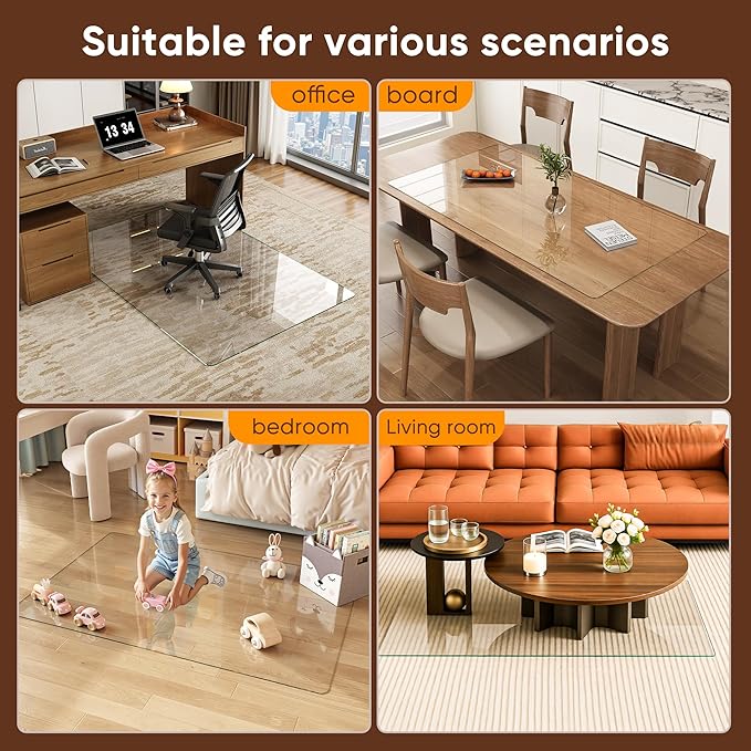 Antok Tempered Glass Chair Mat, 45"x45" Office Chair Mat for Carpet & Hardwood Floors, Heavy Duty 1/5" Desk Chair Mat for Smooth Rolling at Home or Office