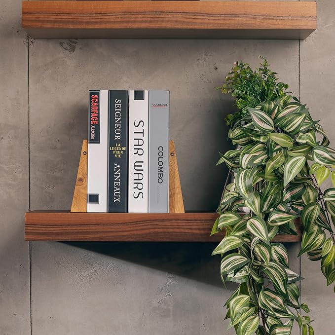 TILISMA Book Ends for Shelves - Handmade Wooden Bookends with Metal Base, Walnut Tree - Sturdy Book Holders for Bookshelves - Fancy Modern Decorative Bookends, Heavy Duty – Home Décor Accessories