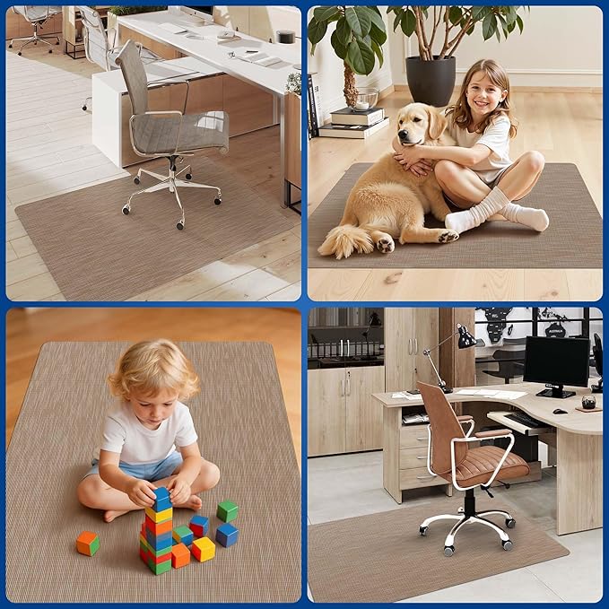 Office Chair Mat for Hardwood & Tile Floor, 30" x 48"Anti-Slip Desk Chair Mat, Easy Glide Floor Protector for Rolling Chairs, Floor Mat for Office Chair for Home Office (Dark Brown)