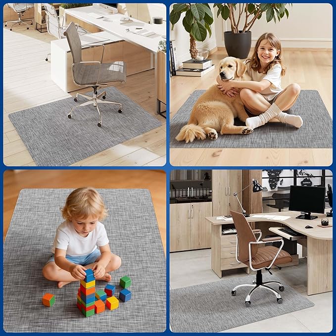 Office Chair Mat for Hardwood & Tile Floor, 45" x 53" Anti-Slip Desk Chair Mat, Easy Glide Floor Protector for Rolling Chairs, Floor Mat for Office Chair for Home Office (Light Grey)