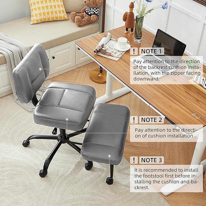 Ergonomic Criss Cross Legged Office Chair, ADHD Chair, 360° Swivel Meditation Kneeling Chair with Wheels, Adjustable Footrest, Bigger & Wider Height Adjustable Seat, Strong Lumbar Support, Grey PU