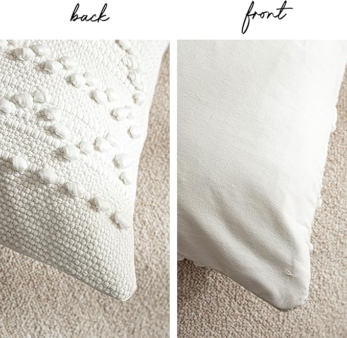 BlissBlush Pure White Decorative Lumbar Pillow Cover 14x36, Boho Long Throw Pillow for Bed, Accent Lumbar Throw Pillow Case, Modern Farmhouse Textured Lumbar Cushion (Cover ONLY)