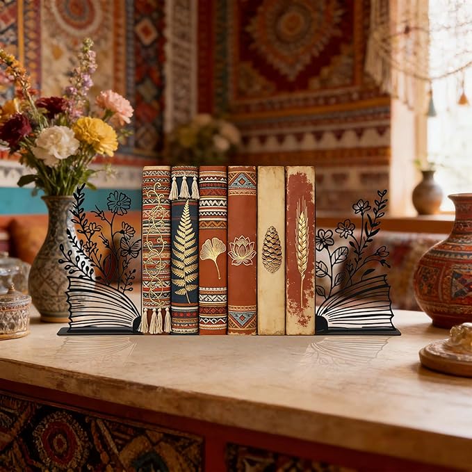 Black Cute and Unique Metal Bookends, Creative Book Accessories Decor,Fantasy Book Ends for Home Office, Bookshelf, Reading Room, and Study Room, Stylish Decorative Bookends for Book Lovers