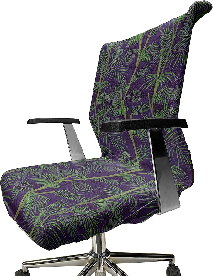 Ambesonne Hawaiian Office Chair Cover, Abstract Exotic Tropical Pattern Palm Branches and Leaves Summer Design, Stretchable Decorative Universal Size High Back Printed Slipcover, Quartz Fern