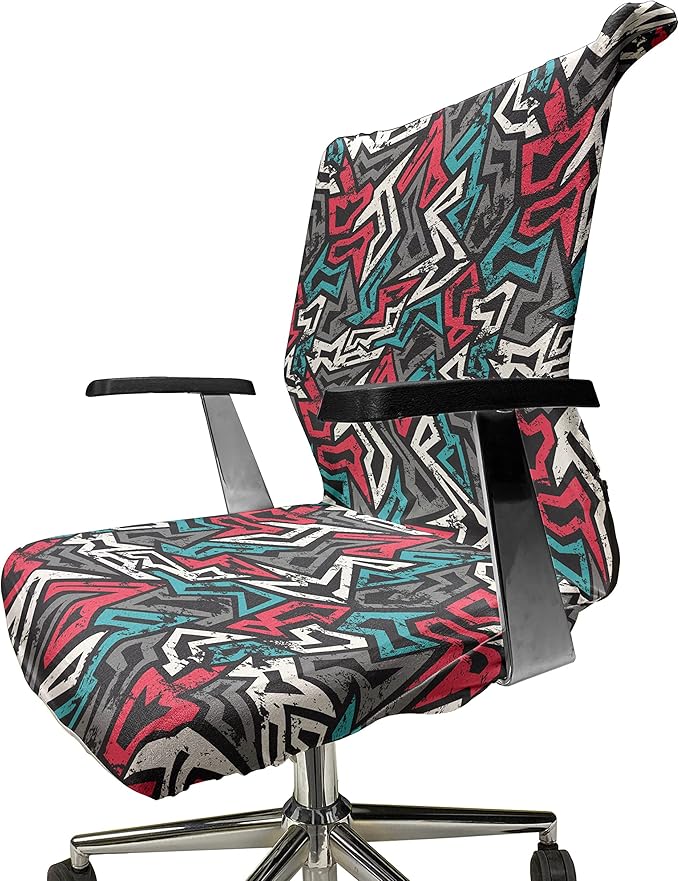 Ambesonne Grunge Office Chair Cover, Abstract Shapes Graffiti Art Style Underground Hip Hop Culture Funky Street Wall, Stretchable Decorative Universal Size High Back Printed Slipcover, Dimgrey Coral