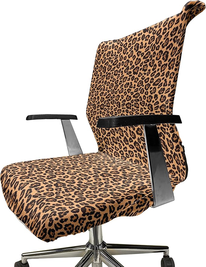 Ambesonne Peach Color Leopard Print Office Chair Cover, Orange Color Leopard Pattern Illustration Exotic Pattern, Stretchable Decorative Universal Size High Back Printed Slipcover, Orange and Black