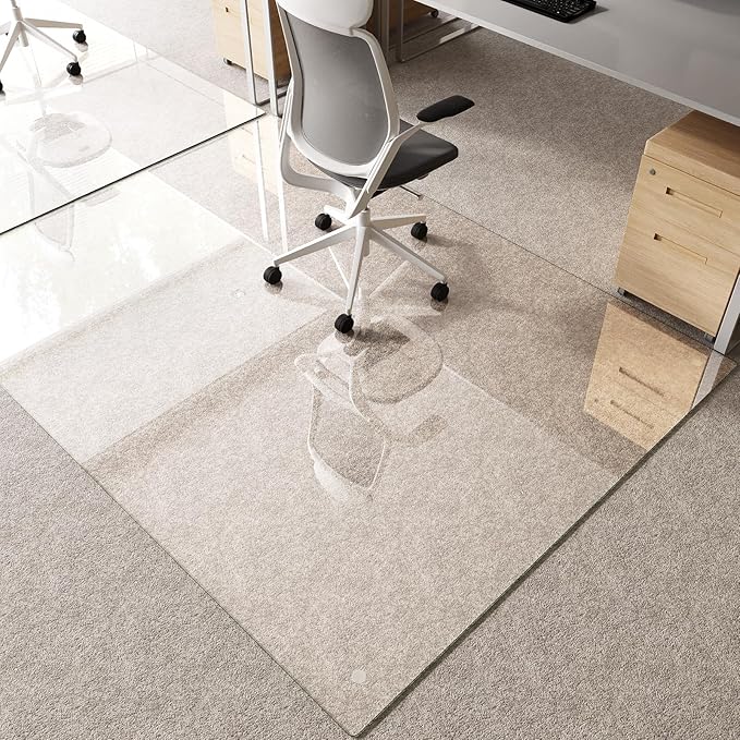Tempered Glass Chair Mat 80"x60" – Ultra-Clear Office Chair Mat for Hardwood Floors & Low-Pile Carpets – Heavy-Duty 0.2" Scratch-Resistant Surface with Non-Slip Pads – Supports 1,000 lbs