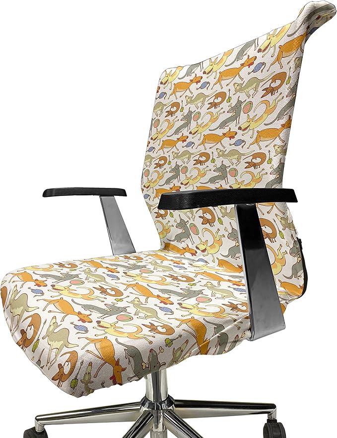 Ambesonne Dog Office Chair Cover, Repetitive Cartoon Style Interpretation of Doggies Playing and Messing Around Print, Stretchable Decorative Universal Size High Back Printed Slipcover, Coffee Brown