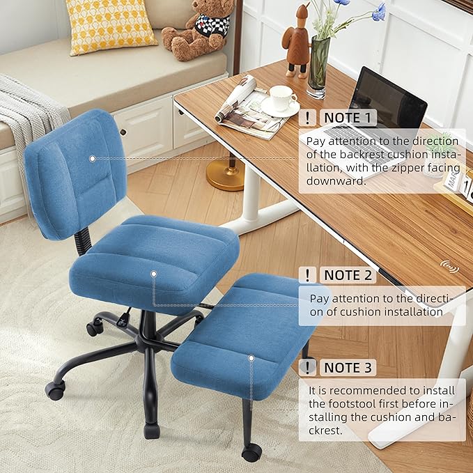 Ergonomic Criss Cross Legged Office Chair, ADHD Chair, 360° Swivel Meditation Kneeling Chair with Wheels, Adjustable Footrest, Bigger & Wider Height Adjustable Seat, Strong Lumbar Support, Bluecloth