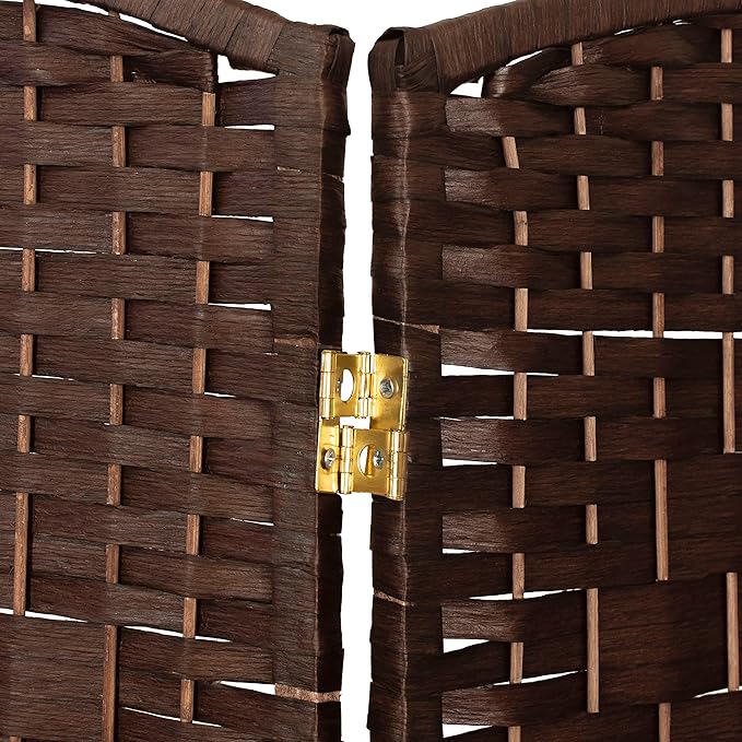 Red Lantern 2 ft. Short Diamond Weave Fiber Folding Screen - Dark Mocha - 6 Panel