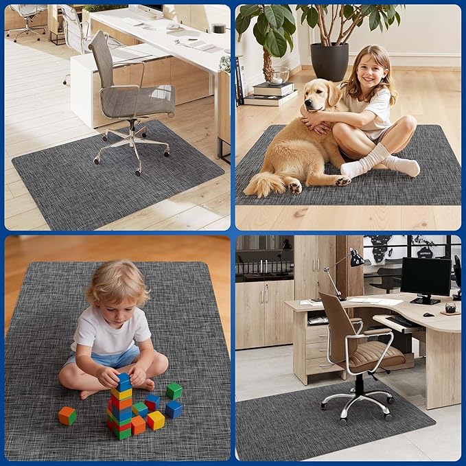Office Chair Mat for Hardwood & Tile Floor, 46" x 60"Anti-Slip Desk Chair Mat, Easy Glide Floor Protector for Rolling Chairs, Floor Mat for Office Chair for Home Office (Dark Gery)
