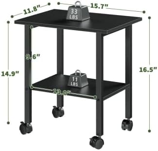 ALISENED Printer Stand with Lockable Wheels, 2-Tier Industrial Printer Shelf with Storage Shelf & Steel Frame for Space-Saving, Heavy Duty Under Desk Printer Table for Home and Office, Black