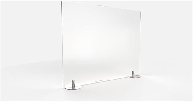 Pemberly Row Freestanding Desktop Divider, 24" x 29", Frosted Plastic, White Finish, Durable Privacy Panel with Aluminum Feet, Modern Office Workspace Divider for Desk or Table